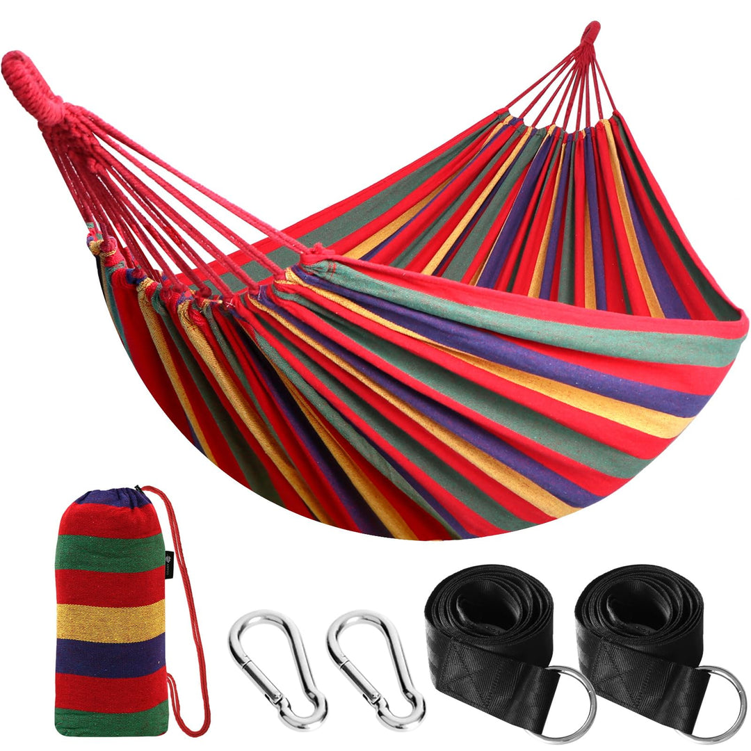 ANYOO Hängematte Outdoor Baumwolle Bequemer Stoff mit Baumfreundlichen Gurten zum Aufhängen, Robuste