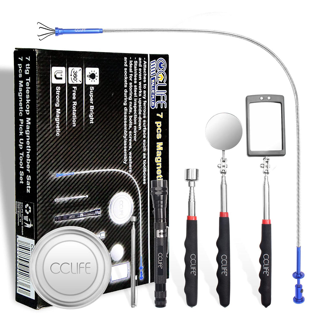 CCLIFE 7tlg Pick Up Tool Magnet Teleskop Werkzeug inkl. Inspektionsspiegel Krallengreifer Magnethebe