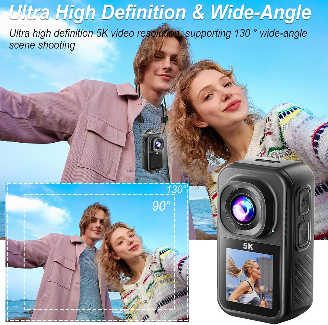 Action Cam 5K, Mini Sportkamera WiFi mit 64G Speicherkarte, Körperkameras mit Audio- und Videonachze