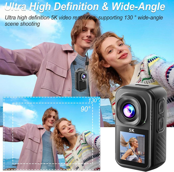 Action Cam 5K, Mini Sportkamera WiFi mit 64G Speicherkarte, Körperkameras mit Audio- und Videonachze