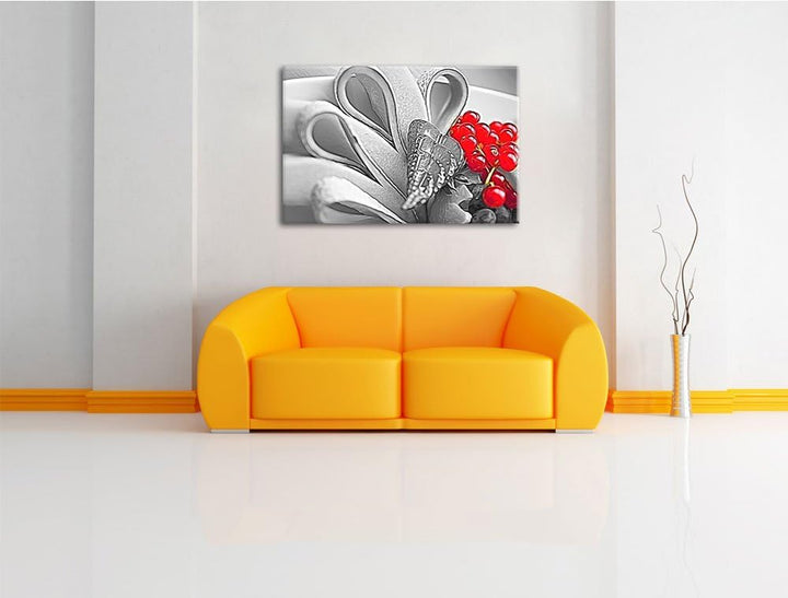 bunte frische Obstschale schwarz/weiss Deluxe Format: 100x70 cm auf Leinwand, XXL riesige Bilder fer