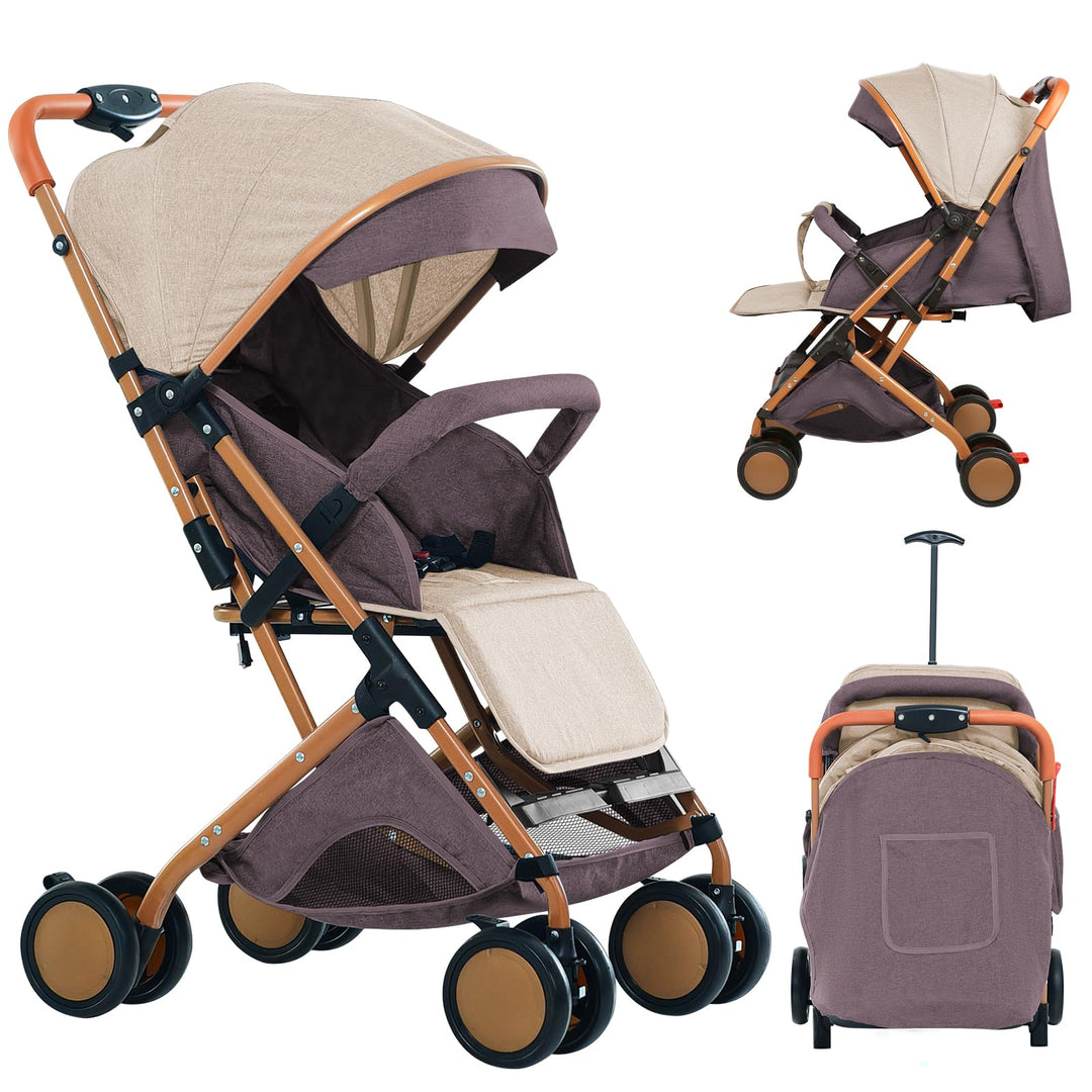 Ultrakompakter Kinderwagen von 0 bis 6 Jahren, Reisekinderwagen mit 5-Punkt-Sicherheitsgurt, Aufbewa