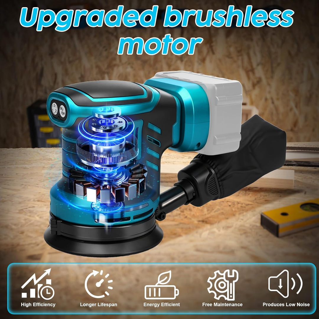 Akku-Exzenterschleifer, 125 mm Professional Exzenterschleifer für Makita 18V Akku, Bürstenloser Moto