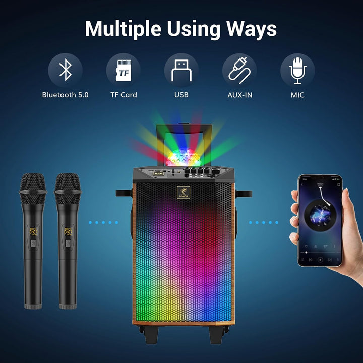 Karaoke Maschine für Erwachsene, TONOR tragbarer Bluetooth Lautsprecher mit 2 kabellosen Mikrofonen,