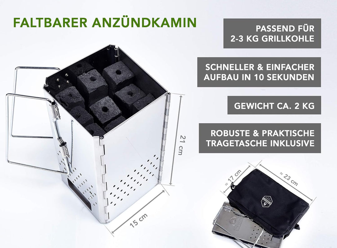 McBrikett KLAPPKAMIN, faltbarer Anzündkamin aus Edelstahl mit Tragetasche Single, Single