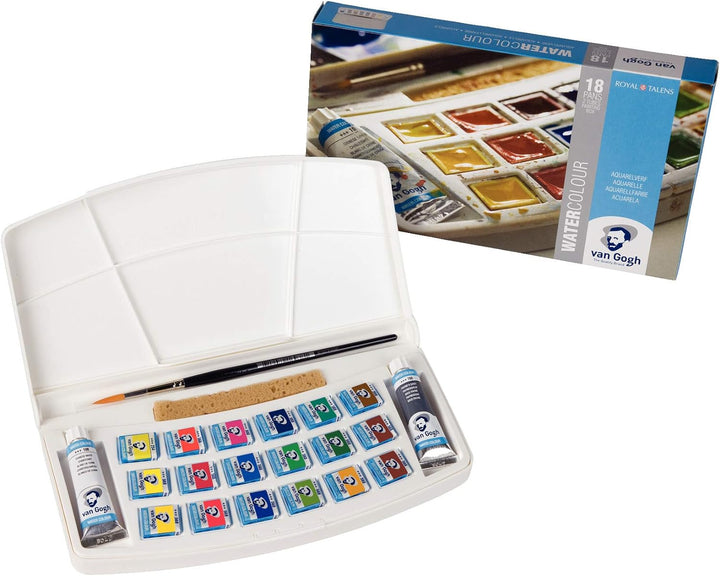 Royal Talens Van Gogh Aquarellfarbe, Stück, 18 + 2 Allgemeine (Kunststofftasche), La moitié Pan + 10
