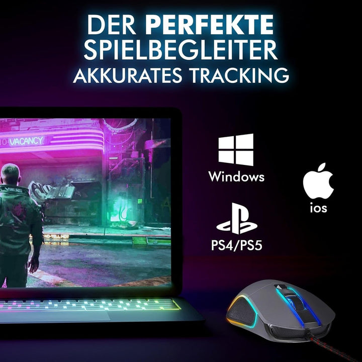 KLIM Aim Gaming Maus RGB Gamer Maus 7000 DPI - Ergonomische RGB Chroma Computermaus mit Kabel für Re