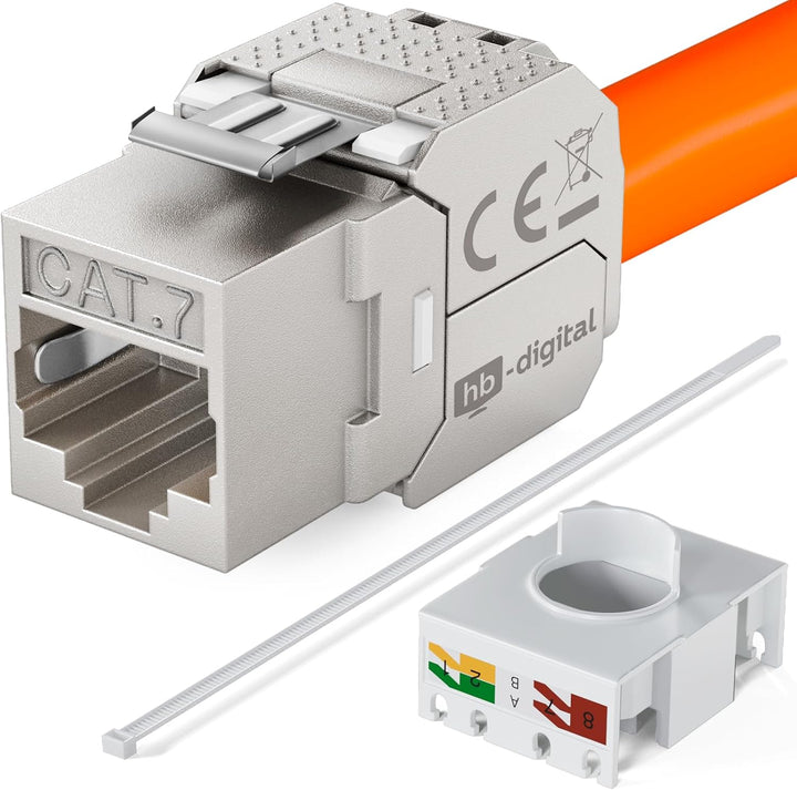 hb-digital 4X CAT 7 Keystone Modul RJ45 Buchse STP 10 Gbit/s - werkzeuglos LSA - mit 1x 4-Port 35mm