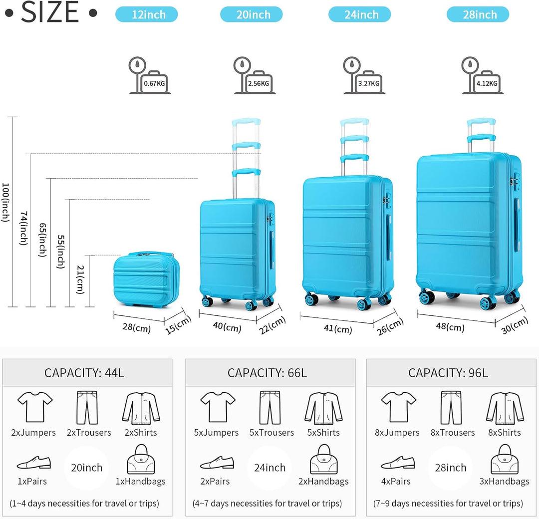 KONO Kofferset 4 Teilig Gepäcksets mit Beautycase ABS Koffer Trolleys Hartschalenkoffer Reisekoffer