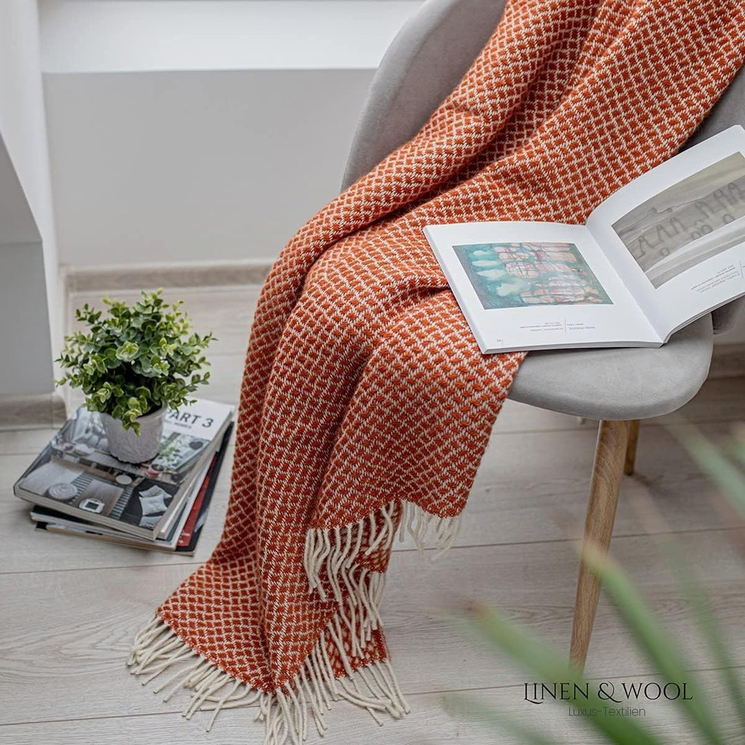 Linen & Cotton Warme Weiche Decke Wolldecke Wohndecke Kuscheldecke Sofia mit Fransen -100% Reine Neu