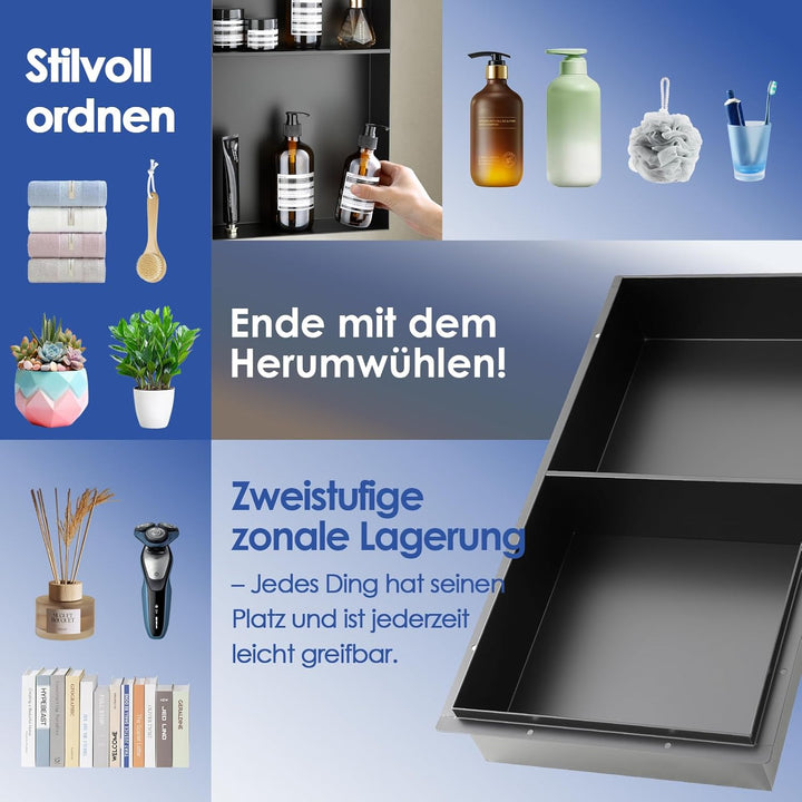 Wandnische Dusche, 600 x 300 x 101 mm OUGOO Edelstahl Duschnische Randlos Lagerung Doppelnische für
