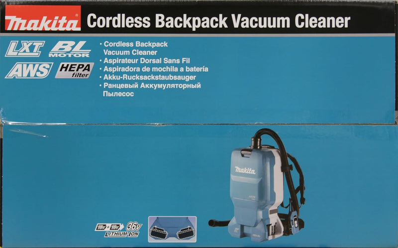 Makita DVC665ZU, Rucksackstaubsauger 2x18 V mit Bluetooth (ohne Akku, ohne Ladegerät), Blau