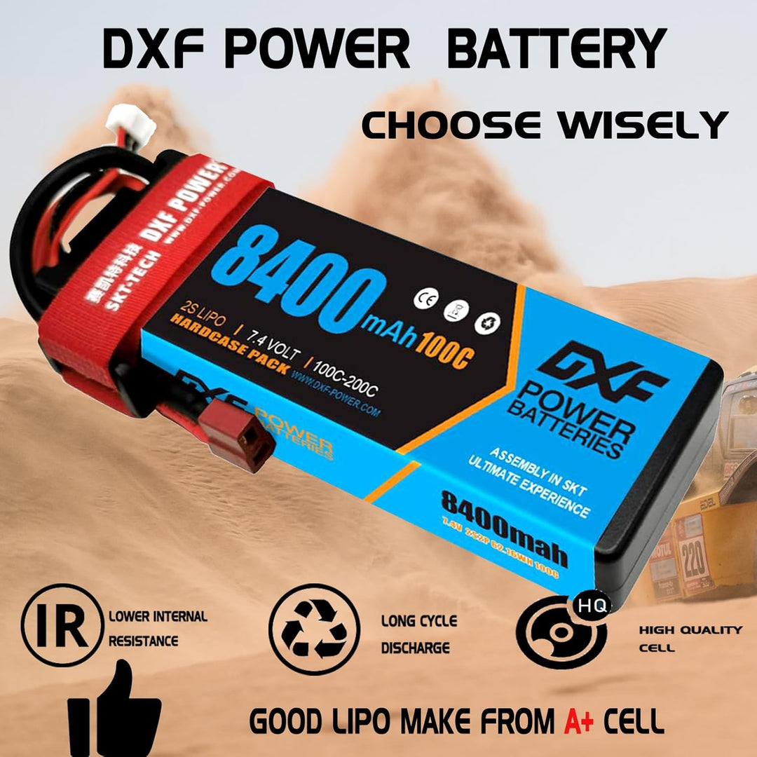 DXF 2PCS 8000mAh 7,4V 110C 2S LiPo RC Akku mit Hartschalenkoffer Deans Stecker für RC Evader BX Auto
