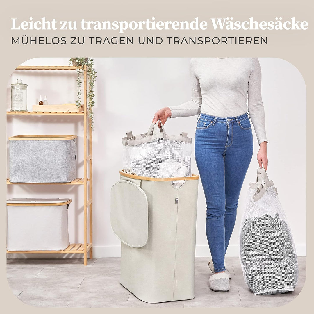 Hennez Wäschebox 150L - Wäschekorb 3 Fächer - Deckel - Wäschesortierer mit Wäschesack - Laundry Bask