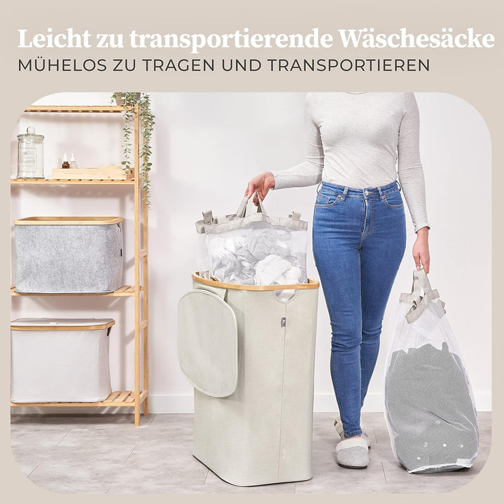 Hennez Wäschebox 150L - Wäschekorb 3 Fächer - Deckel - Wäschesortierer mit Wäschesack - Laundry Bask
