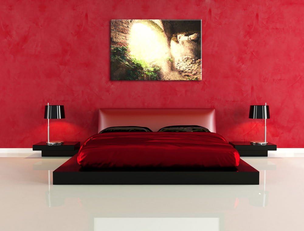 alte Ruine Malerei Effekt, Format: 100x70 auf Leinwand, XXL riesige Bilder fertig gerahmt mit Keilra