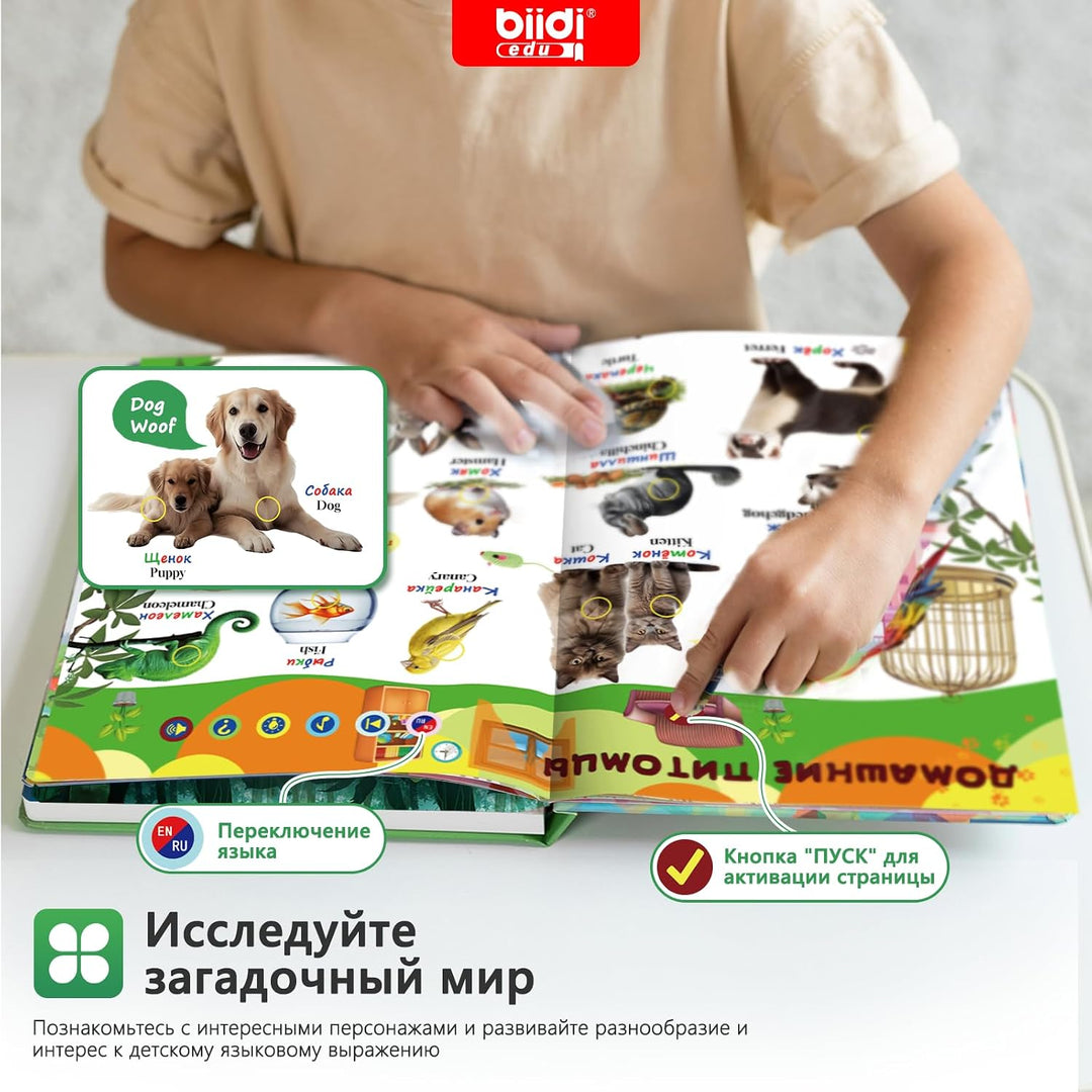 Soundbuch Englisch Russisch zweisprachig aufladbar Kinderspielzeug 3-6 Jahr | 40 Lieder 30 Geschicht