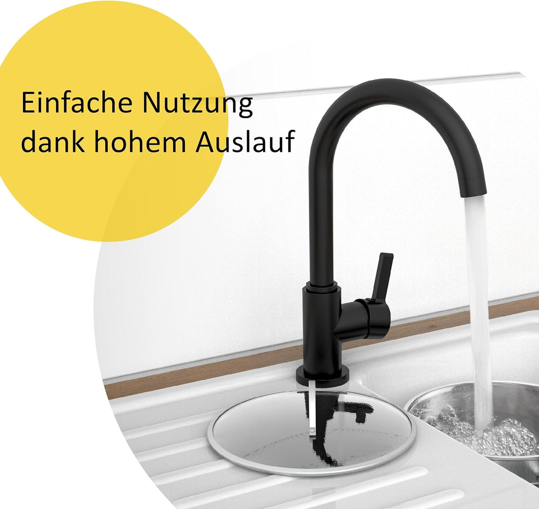 instmaier K3 Küchenarmatur | Wasserhahn Küche Schwarz matt | Spültischarmatur mit hohem Auslauf | Ar