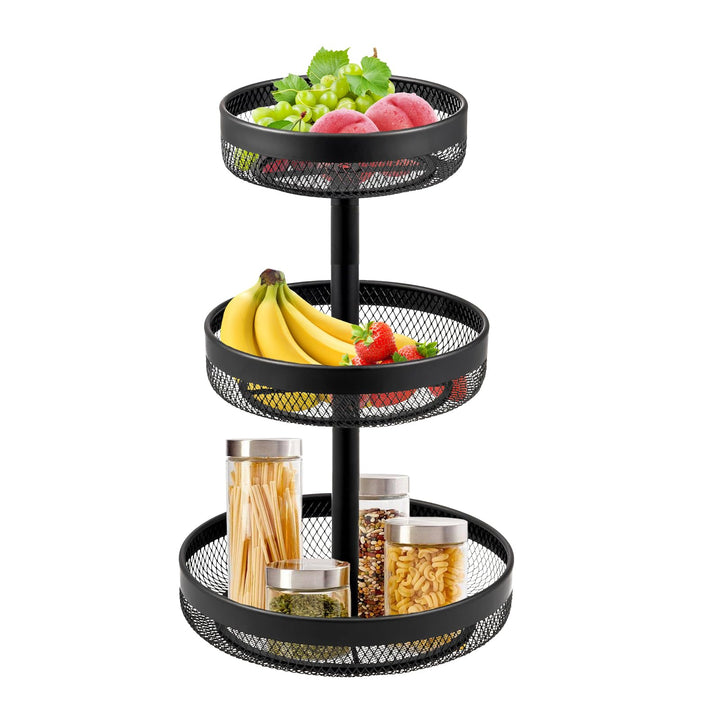 Afeeler 3-Stöckig runde Obst Etagere Schwarz, Elegante Obstkorb Brotkorb aus Metall, Obstteller Etag