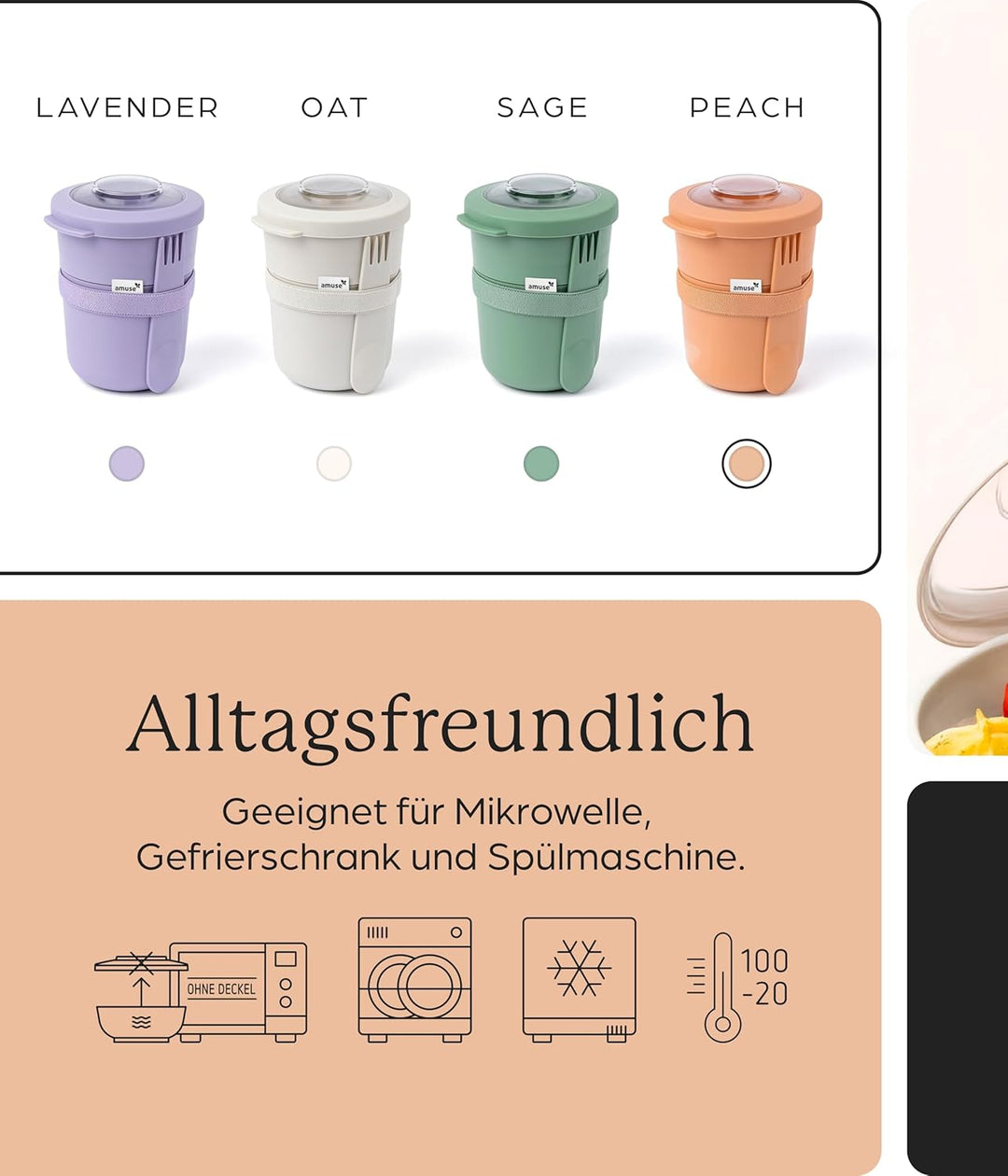 Amuse Müslibecher To Go | 450ml + 150ml | ideal für Overnight Oats, Granola, Meal Prep | Joghurtbech