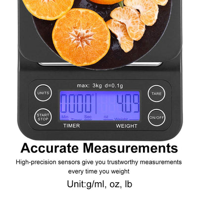 Fdit 3 kg/0,01 ° Elektronische LCD Digital Küche Lebensmittel Massstab Drip Kaffee Gewicht mit Timer