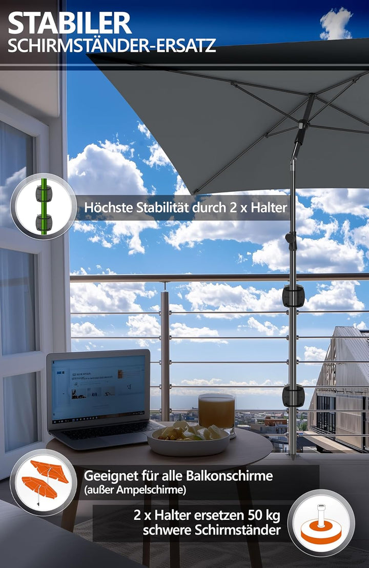 4smile Sonnenschirm Balkon SunnyShade, Sonnnenschutz Balkon SET 4-in-1, UV50+ SunnyEasy Sonnenschirm