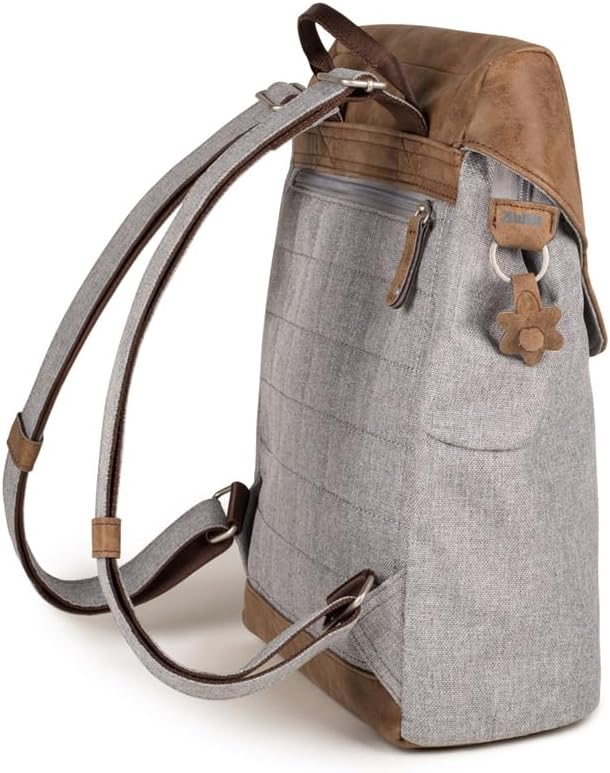 Zwei Damen City-Rucksack Olli O12 Rucksack (7 L) im Retro-Look mit Blumenanhänger im Canvas-Style mi