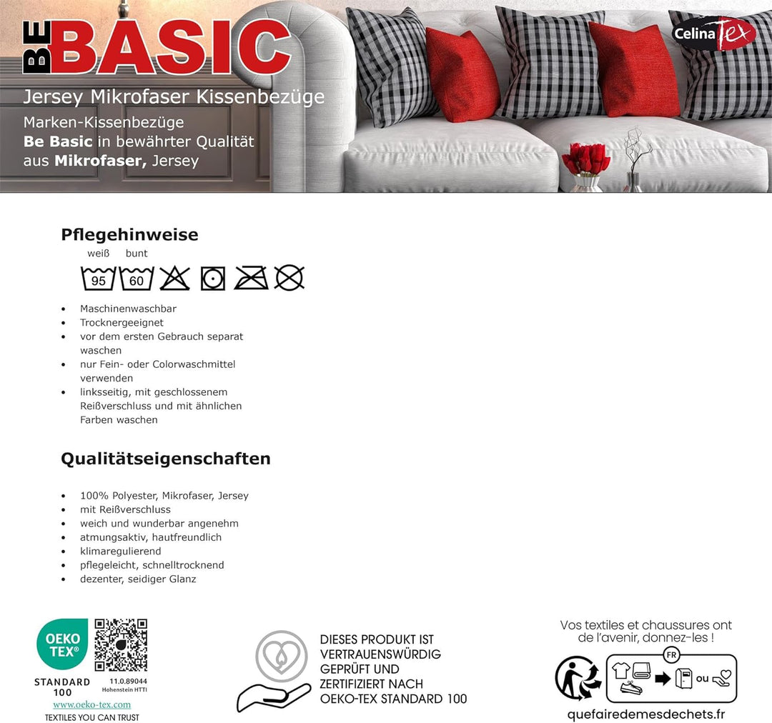 CelinaTex BeBasic Kissenbezug Doppelpack XXL 40 x 200 cm Natur Mikrofaser Seitenschläferkissen Bezug