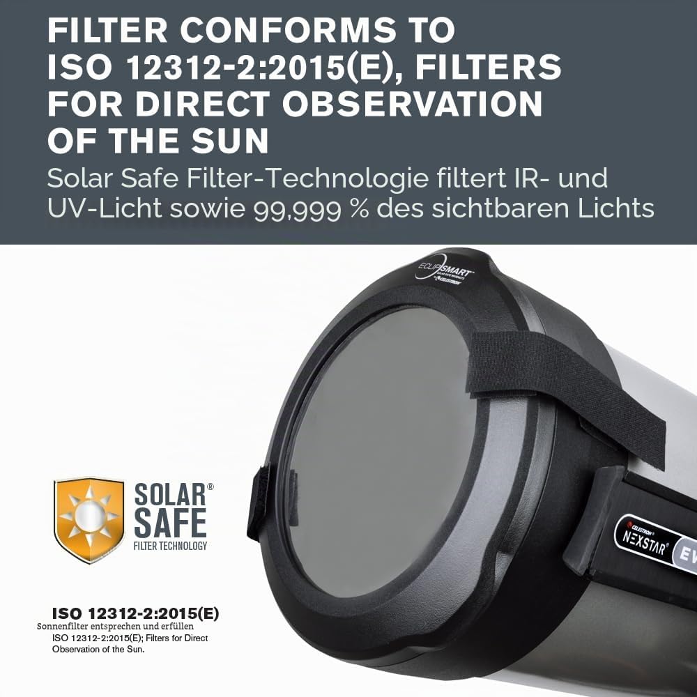 Celestron 94243 EclipSmart Teleskopfilter für Sonnenfinsternisse – ISO 12312-2 konform, sichere Pass