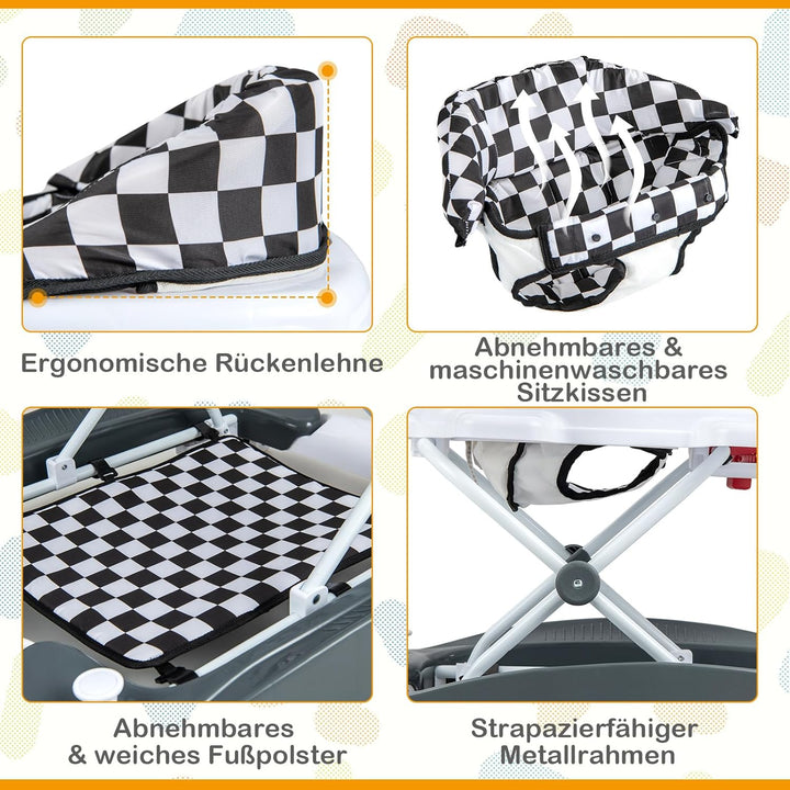 DREAMADE 6-in-1 Lauflernhilfe, Höhenverstellbar Baby Walker mit Musik & Abnehmbarem Sitz, Lauflernwa