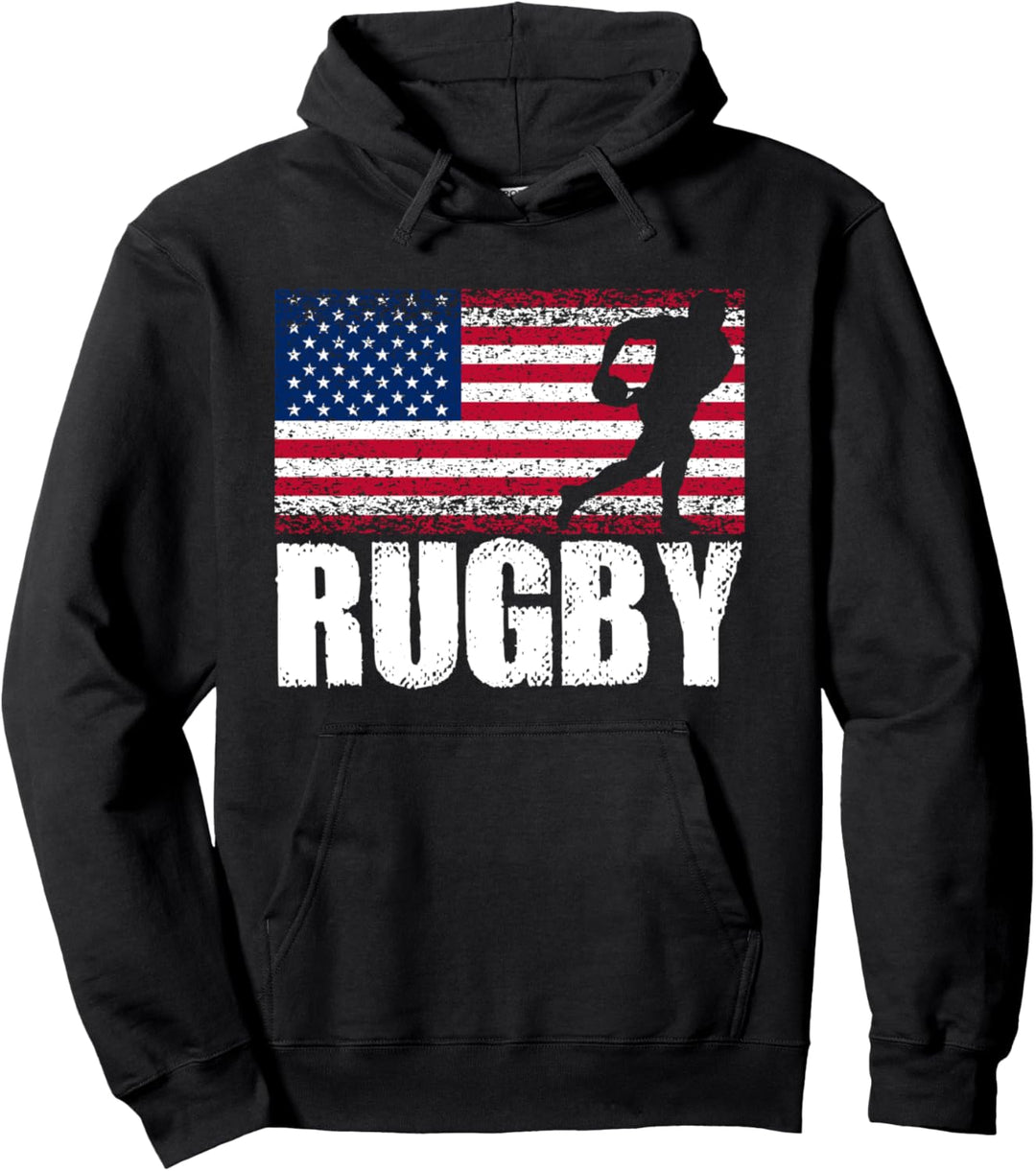 Rugby Sport, Retro amerikanische Flagge, USA Amerika Pullover Hoodie
