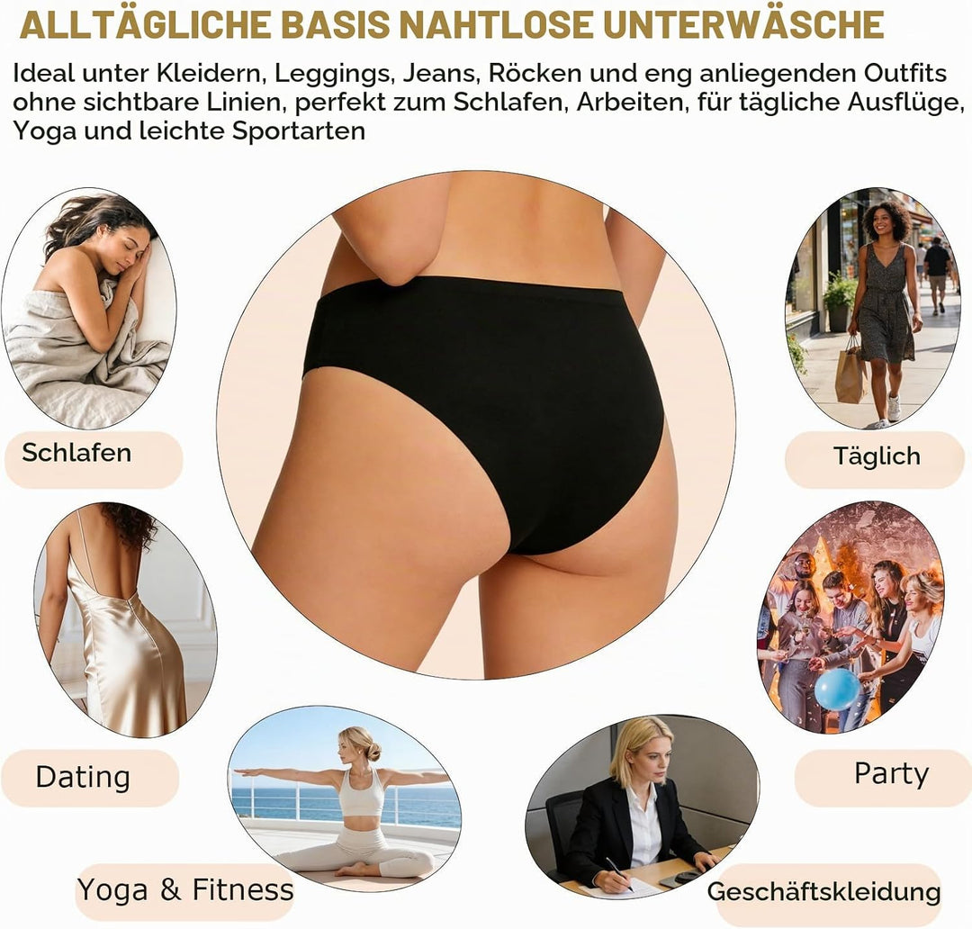 FINETOO 6er Pack Damen Seamless Slips Nahtlo Hipster Unsichtbare Unterhosen Sexy Unterwäsche Bequem