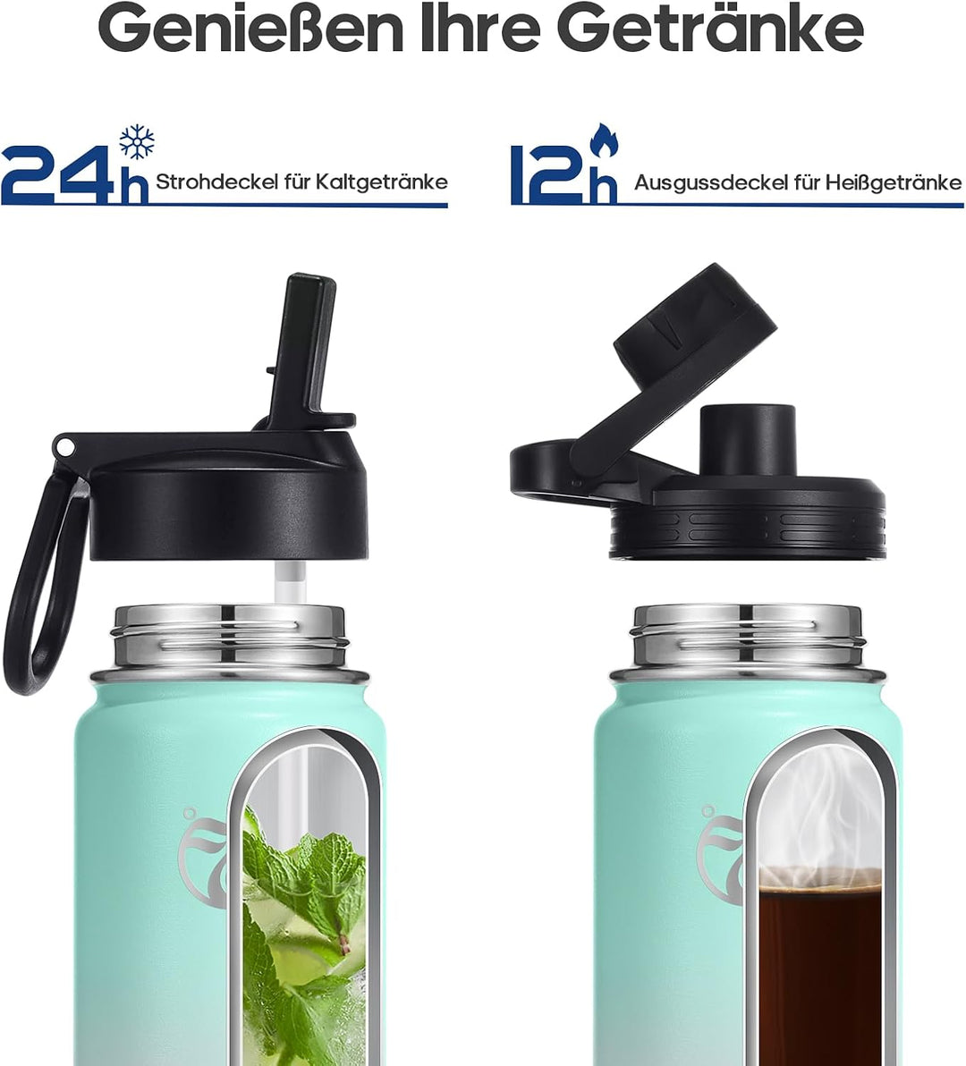 HydroPal Edelstahl Trinkflasche - 750ml, 1L, 1,2L, BPA-Frei, Kohlensäure geeignet, Isolierte Thermos