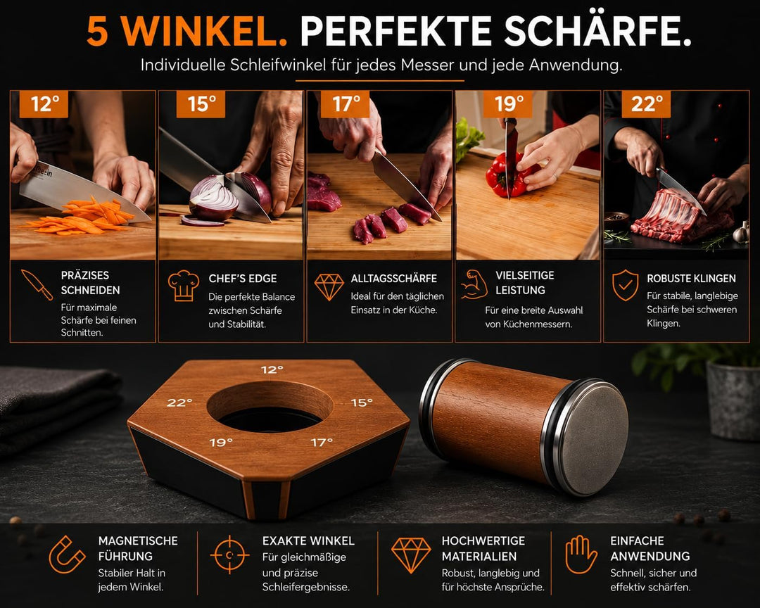 Messerschärfer Profi Set mit Rollschleifer – Manueller Messerschleifer mit Diamant- &amp; Keramikscheibe