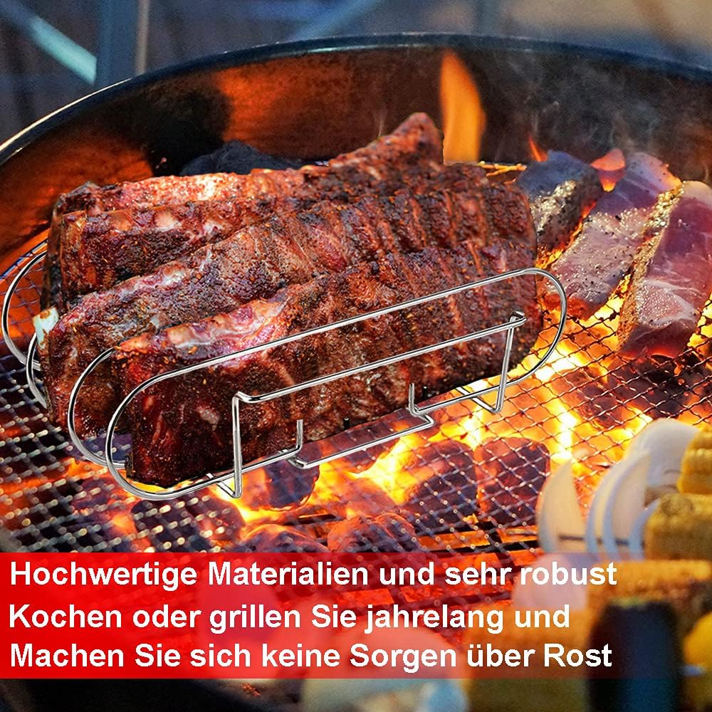 Spareribs Halter Grill – Rippchenhalter aus reinem Edelstahl für 5 Rippchen – Aufsatz zur Zubereitun