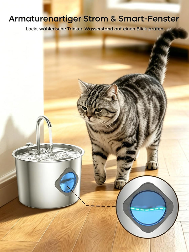 Edelstahl Katzenbrunnen 2,2L,, 2.2Faucet Style+2 Filters+2 Sponges