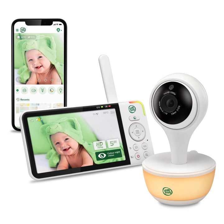 LeapFrog LF815HD smartes Video-Babyphone mit 5-Zoll HD-Farbdisplay, WLAN, Temperatur/Feuchtigkeitsse
