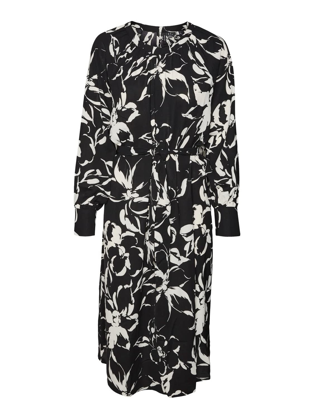VERO MODA Damen Vmpolliana Inge Ls Calf Dress WVN Ga Kleid S Black/Aop:polliana, S Black/Aop:pollian