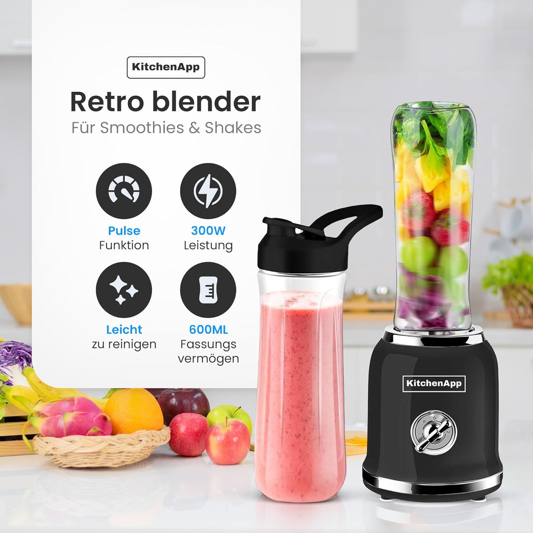Kitchenapp | Retro-Nährstoffmixer zum Mitnehmen | 300 W BPA-freier Smoothiemaker | Tragbarer Mixer f