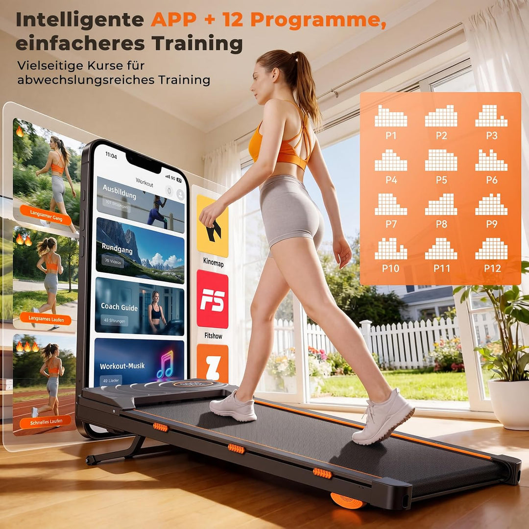 JAGJOG Walking Pad mit 16% Auto Steigung und Bluetooth Lautsprecher | 2,5PS Motor, APP und Fernbedie