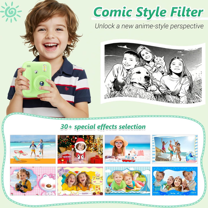 Sofortbildkamera für Kinder,1080P Kinderkamera mit 5 Rollen Druckpapier,32GB-Karte und Farbstiften,