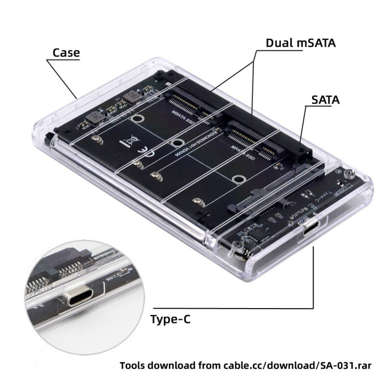 chenyang CY MSATA auf USB C Adapter,Dual MSATA Mini-SATA SSD Karte JOBD Raid0 Span Bridge auf USB C