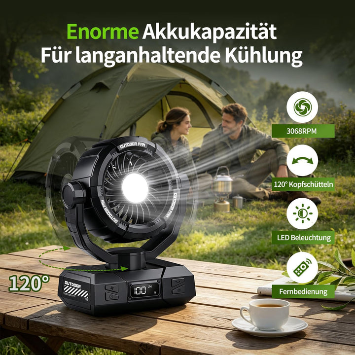 Outdoor Kopfschütteln Camping Ventilator, 20000mAh Akku Mobiler Hängen Zelt Ventilator mit LED Later