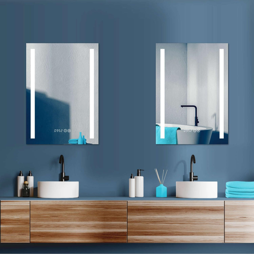 HOKO® LED Badspiegel 50x70 cm. Moderner Badezimmerspiegel mit Uhr. Design Bad Spiegel mit Beleuchtun