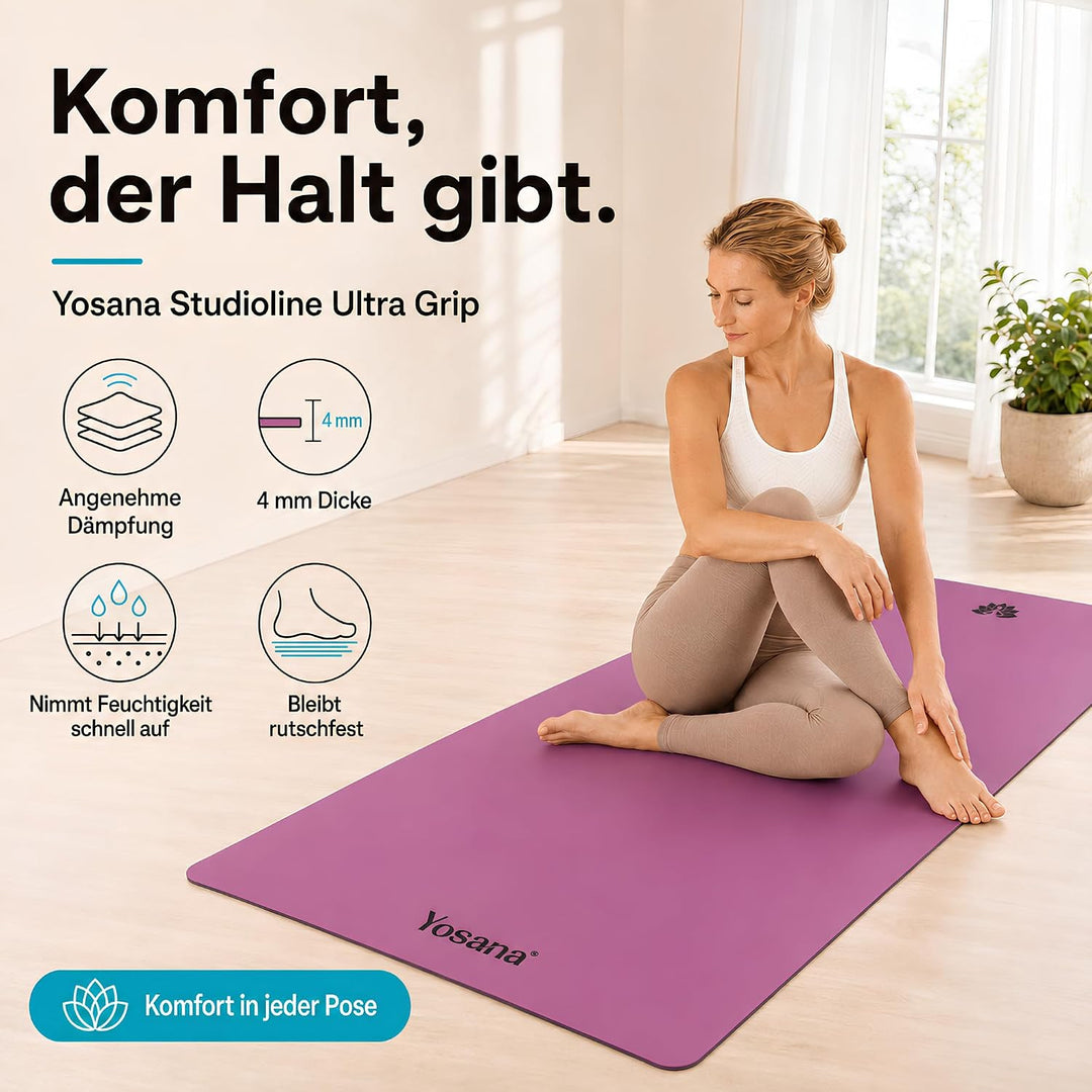 Yosana Yogamatte aus Naturkautschuk | extrem rutschfest | ULTRA GRIP Oberfläche aus ECO PU | extra b