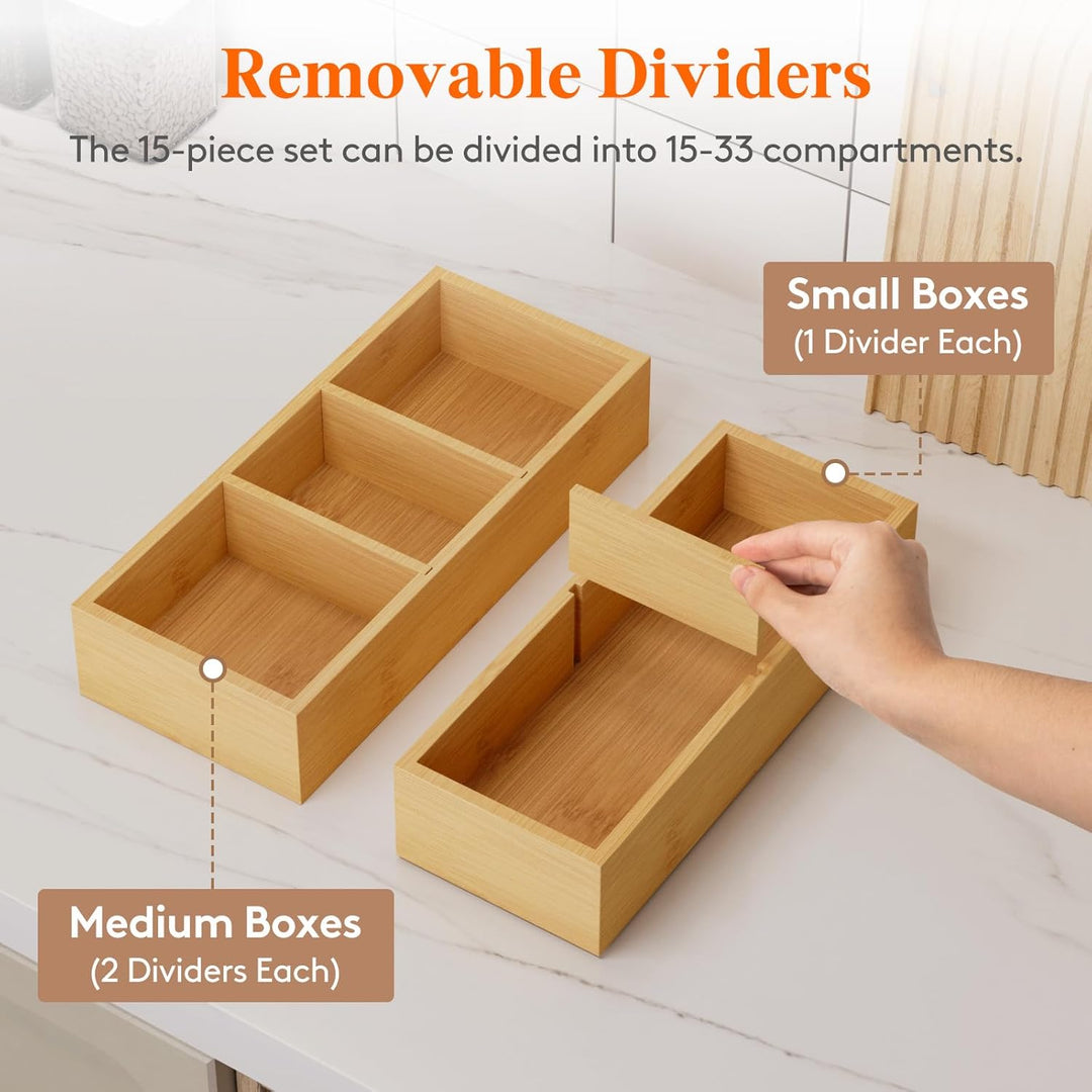 Lifewit 15er-Set Schubladen Organizer mit 6 Einsätzen, Verstellbare Aufbewahrungsbox mit 11 Fächern,