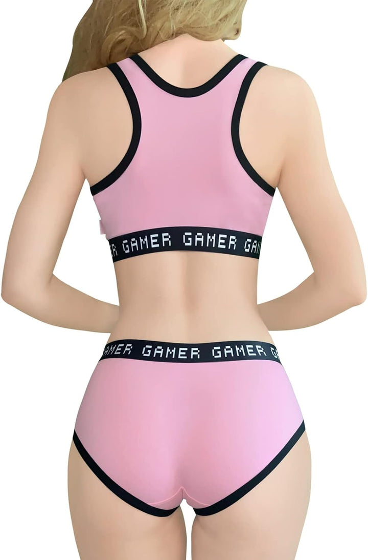 LittleForBig Damen Baumwolle Camisole und Höschen Sport Loungewear Bralette Set-Playgirl, Rosa