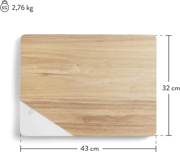 Springlane Schneidebrett - Kautschukholz & Marmor - 43 x 32 x 2,5 cm - Mamorbrett, Schneidebrett