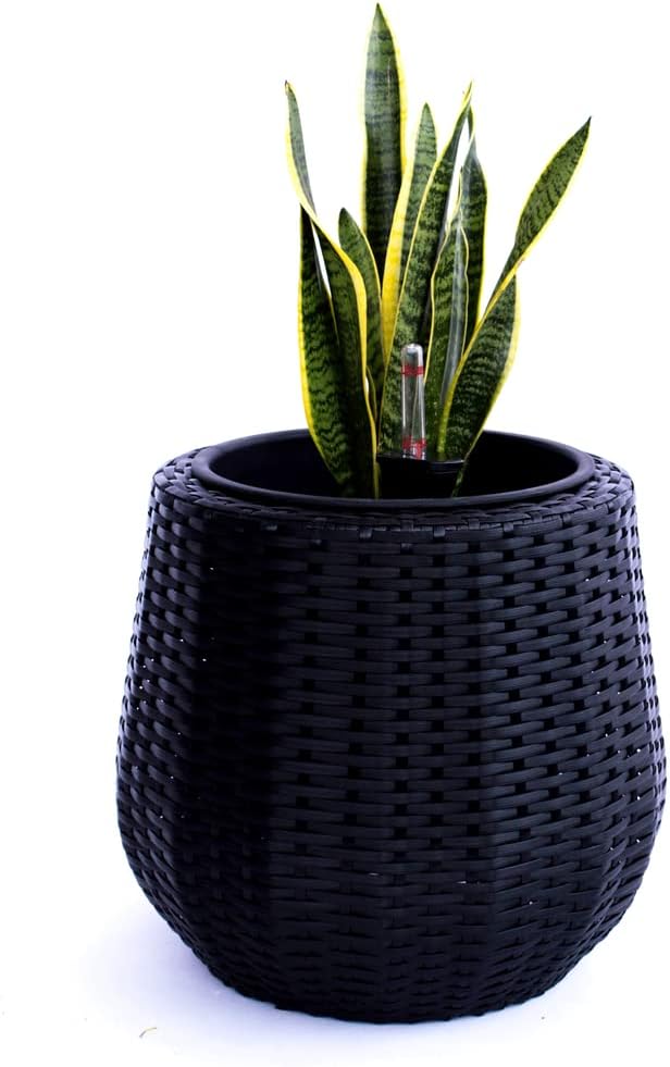 Eleganteinrichten Pflanzkübel Polyrattan D52xH44cm schwarz.