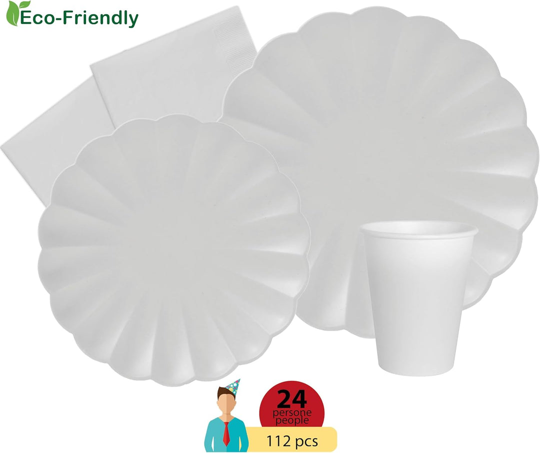 Partygeschirr Party-Set Flower Shape für 24 Personen (112 pcs: 24 Pappteller Ø23cm, 24 Pappteller Ø1